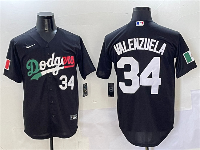 Men's Los Angeles Dodgers #34 Fernando Valenzuela Black Mexico Flag Cool Base Stitched Baseball Jersey Men's Los Angeles Dodgers #34 Fernando Valenzuela Black Mexico Flag Cool Base Stitched Baseball Jersey